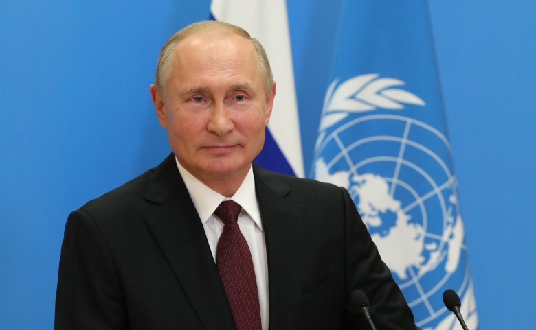 Владимир Путин во время записи видеообращения для 75-й Генассамблеи ООН