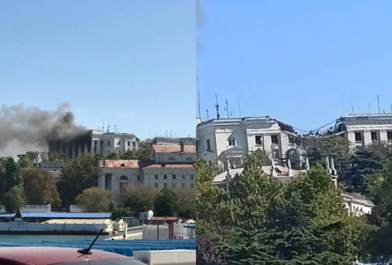 Последствия ракетного удара по штабу Черноморского флота в Севастополе