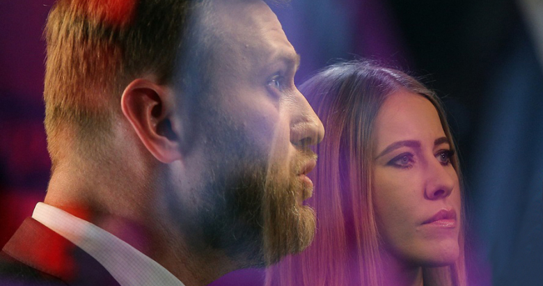 Алексей Навальный и Ксения Собчак в эфире телеканала «Дождь». Фото: Кристина Кормилицына / Коммерсантъ