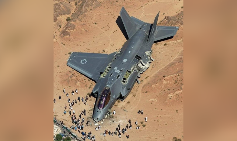«Сбитый F-35 ВВС Израиля» — изображение, сгенерированное ИИ, которое появилось в социальных сетях после начала военной операции Израиля против Ирана