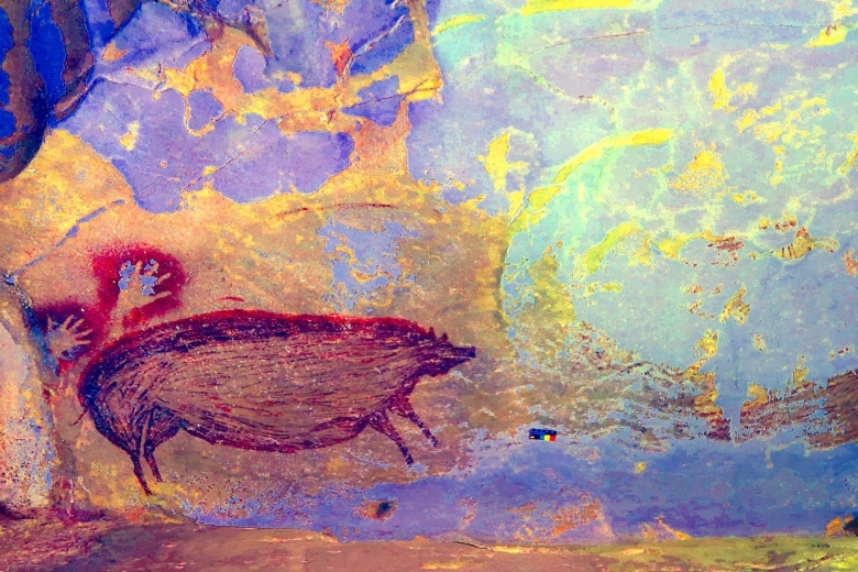 Наскальное изображение бородавчатой свиньи из пещеры Леанг Тедонгнге. Фото: Science