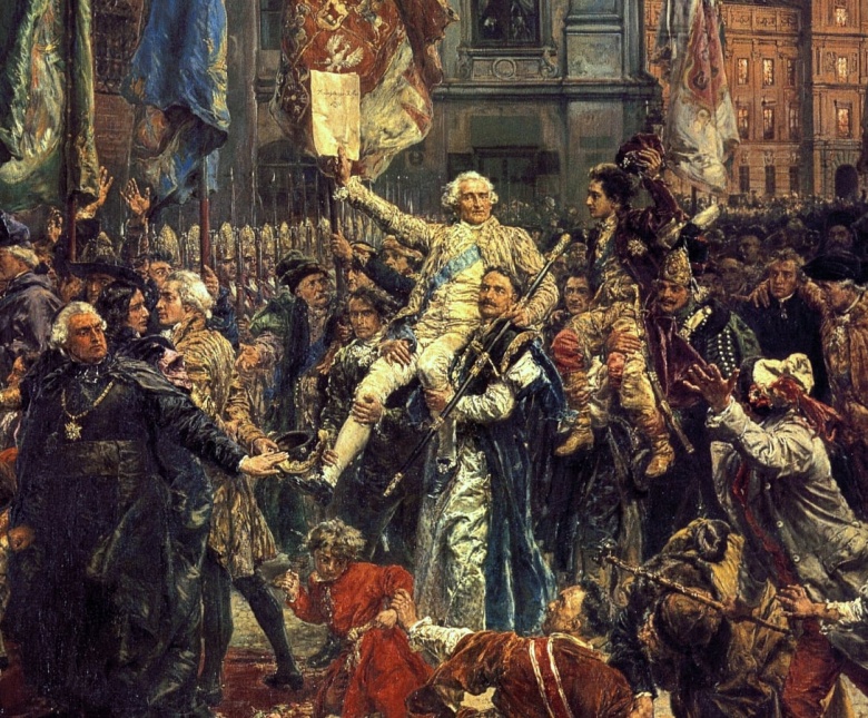 Фрагмент картины Яна Матейко «Конституция 3 мая 1791 года». На руках несут маршала Сейма Станислава Малаховского, правой рукой поднимающего текст только что принятой конституции Речи Посполитой.