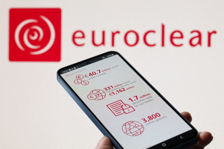 Инфографика Euroclear отображается на экране мобильного телефона