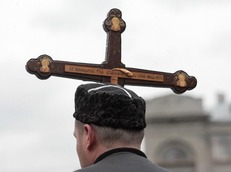 Митинг Союза Православных Хоругвеносцев на Славянской площади в Москве. Фото: Юрий Мартьянов / Коммерсантъ