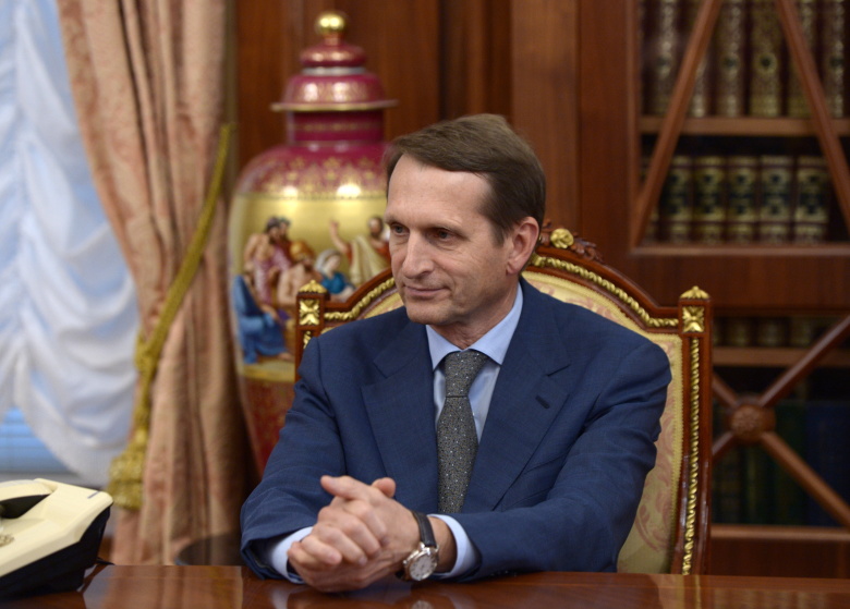 Спикер Госдумы РФ Сергей Нарышкин во время встречи в Кремле с президентом РФ Владимиром Путиным и главой Службы внешней разведки РФ Михаилом Фрадковым, 22 сентября 2016.