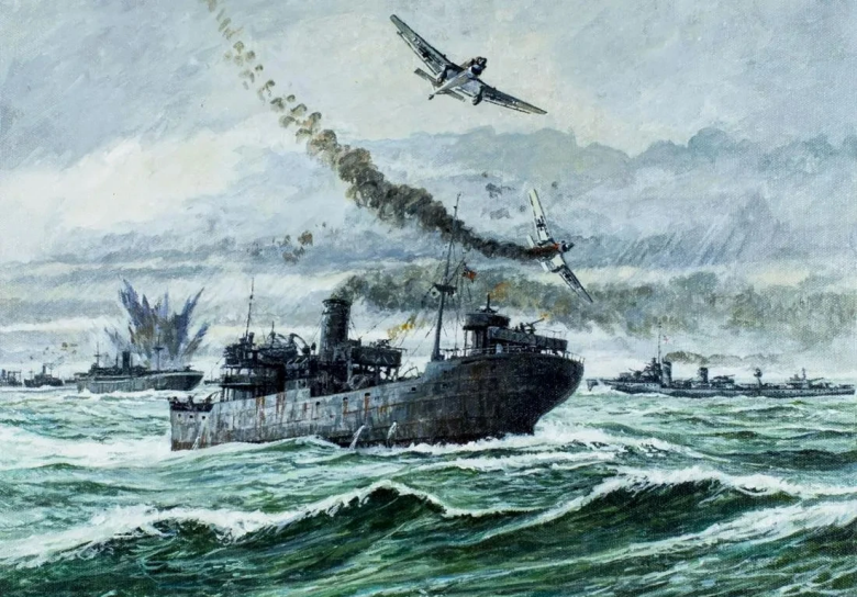 Разгром конвоя PQ-17. Картина британского художника Брайана Сандерса, 1992