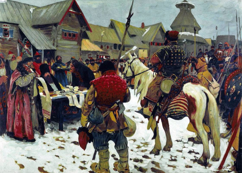 Смотр служилых людей (XVI—XVII вв.). Картина Сергея Иванова, 1907