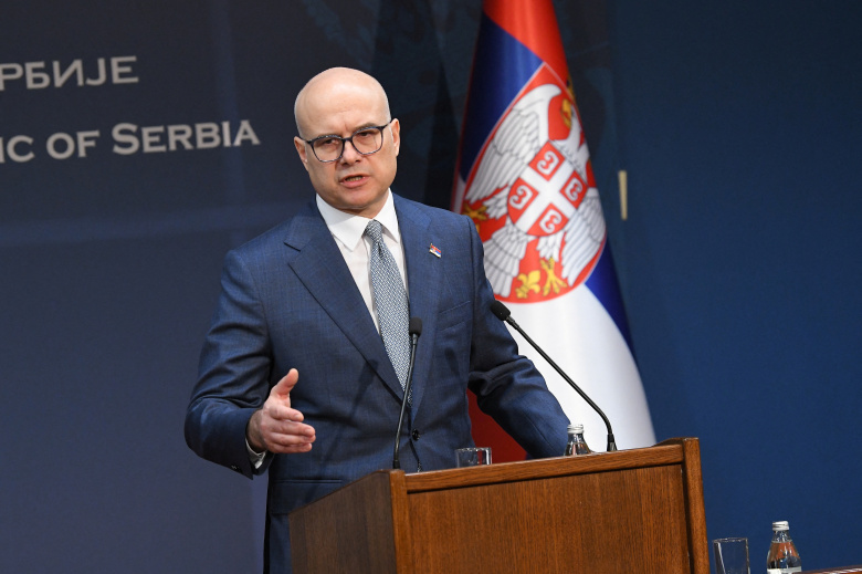 Белград, 28 января 2025 года, премьер-министр Милош Вучевич на пресс-конференции после объявления о своей отставке