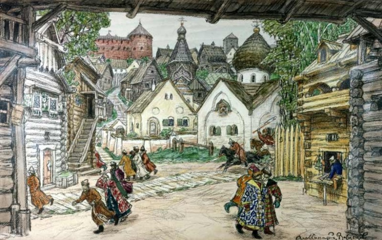 Опричники въезжают в город, рисунок 1911 года
