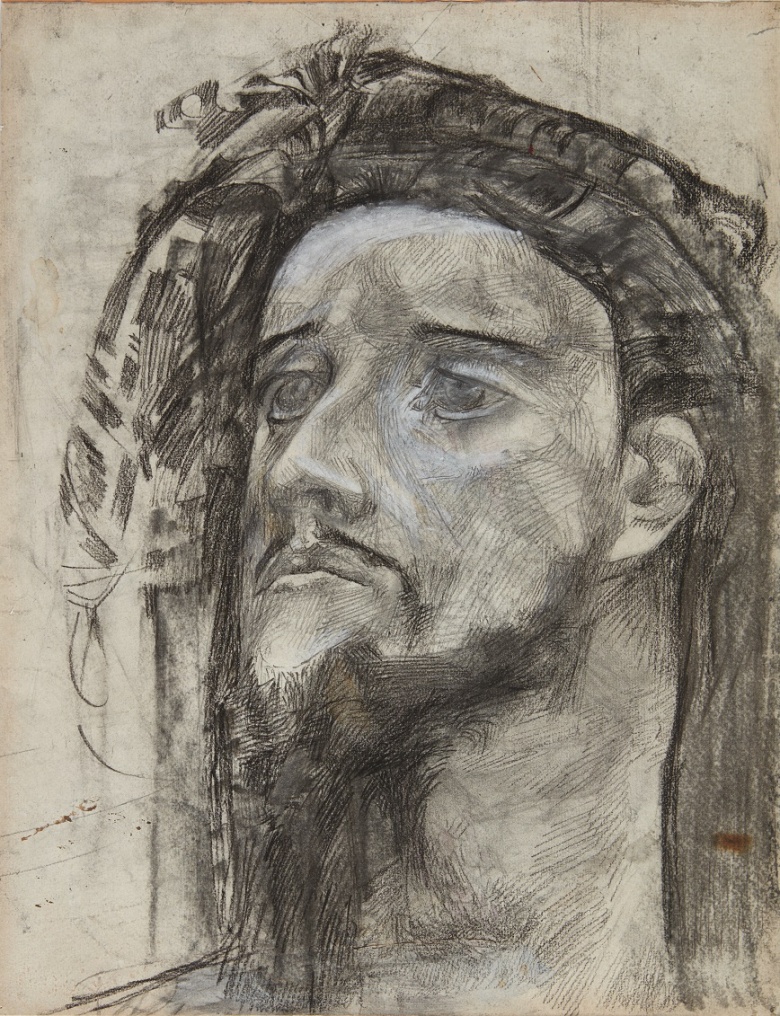 Врубель М.А. Голова пророка. 1904. Эскиз. Бумага на картоне, уголь, графитный карандаш, акварель. Поступило из Государственного музейного фонда (Ранее собрание М.П. Рябушинского). 1927