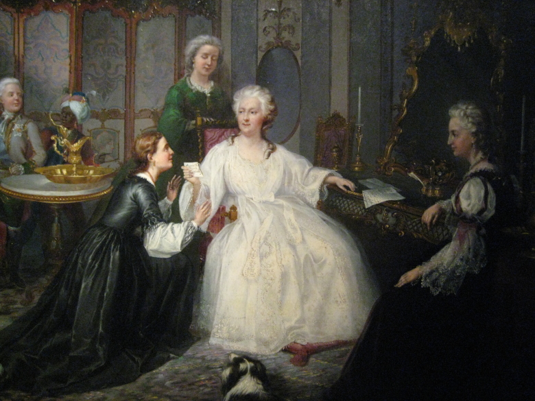 Иван Миодушевский. Екатерине II передают письмо Маши. 1861 (На сюжет повести А. С. Пушкина «Капитанская дочка»)