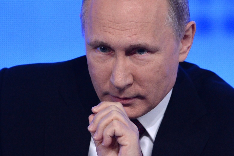 Президент РФ Владимир Путин на двенадцатой большой ежегодной пресс-конференции. Фото: Алексей Филиппов / РИА Новости