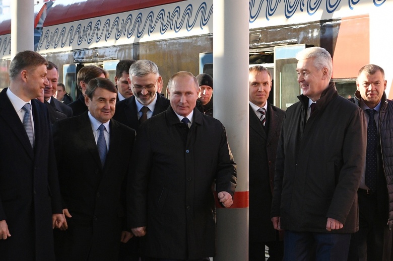 Владимир Путин с Сергеем Собяниным и Маратом Хуснуллиным. Фото: stroi.mos.ru
